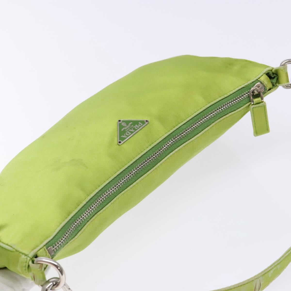 PRADA Accessory Pouch Satin Silver Light green Auth 141804