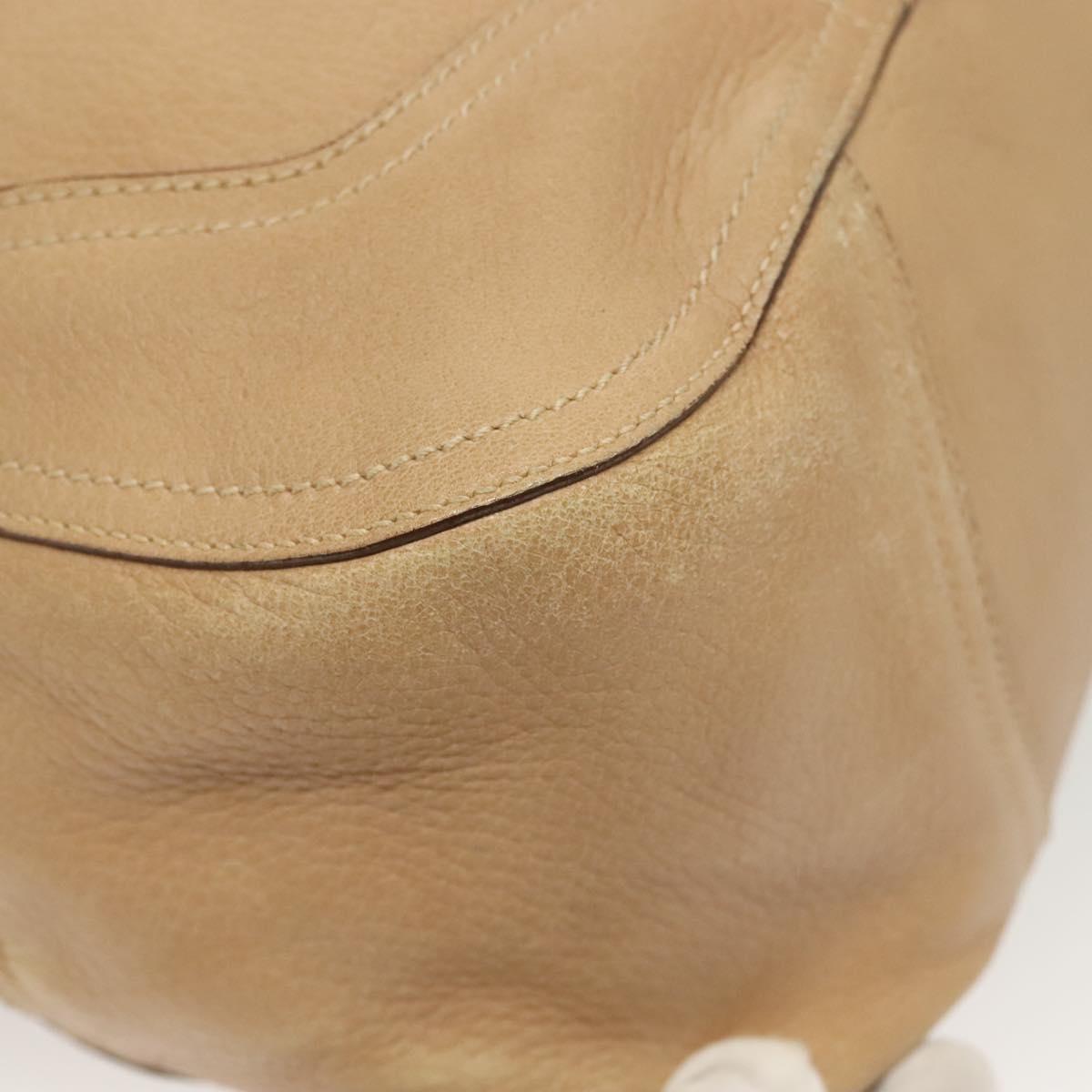 PRADA Shoulder Bag Leather Beige Gold Auth 141810