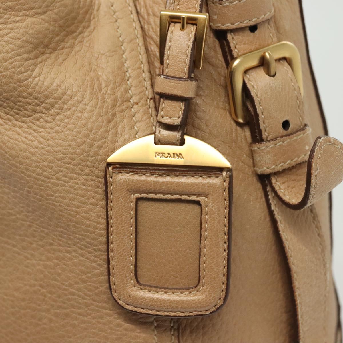 PRADA Shoulder Bag Leather Beige Gold Auth 141810