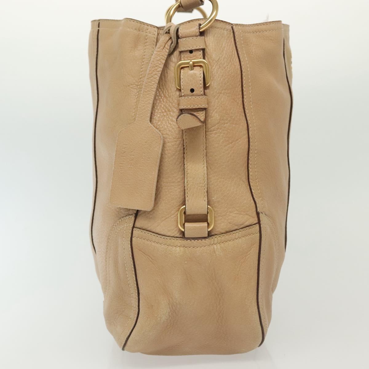 PRADA Shoulder Bag Leather Beige Gold Auth 141810