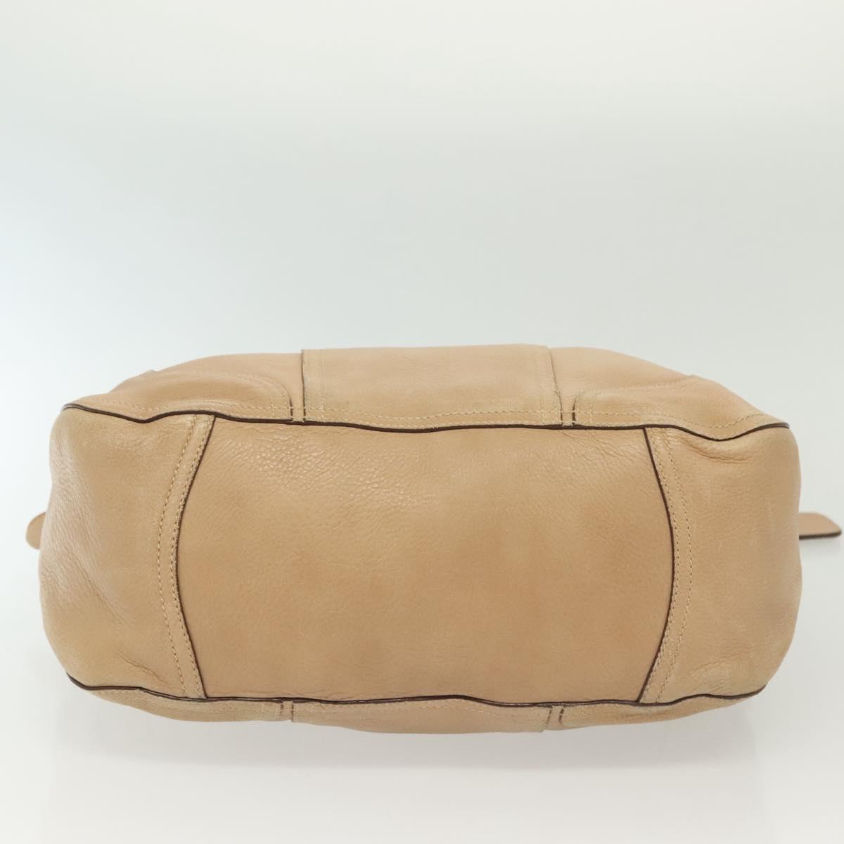 PRADA Shoulder Bag Leather Beige Gold Auth 141810