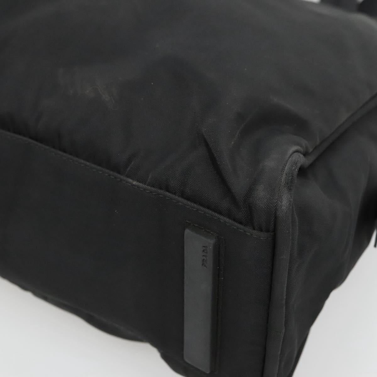 PRADA Hand Bag Nylon Black Gold Auth 141813