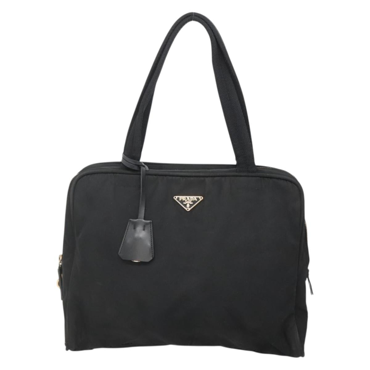 PRADA Hand Bag Nylon Black Gold Auth 141813