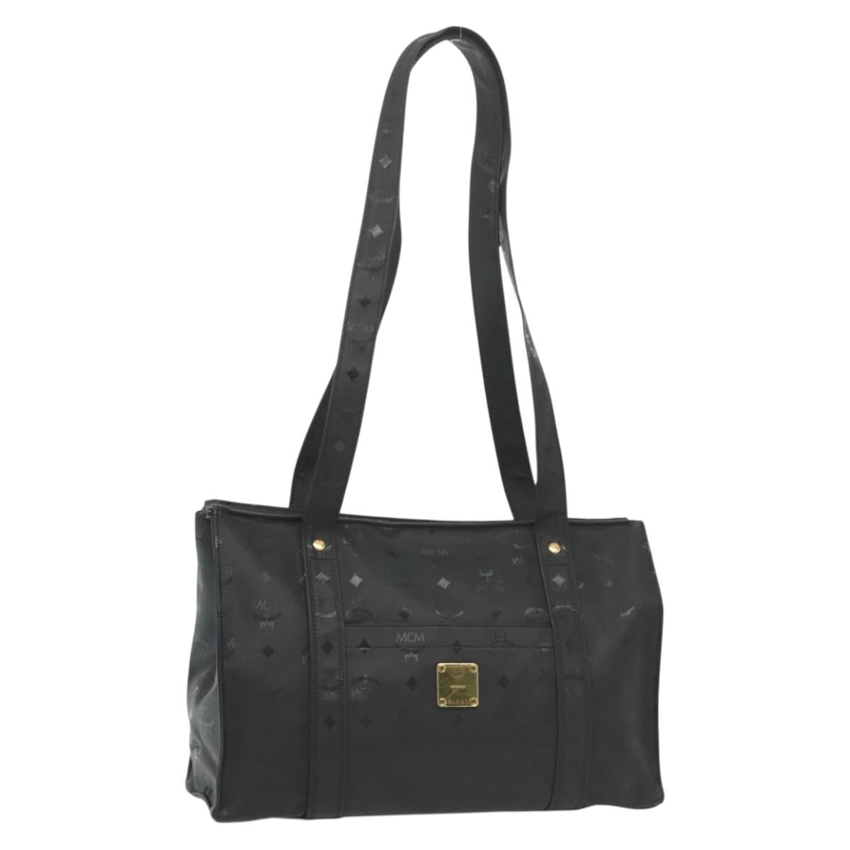 MCM Vicetos Logogram Shoulder Bag PVC Leather Black Gold Auth 141816