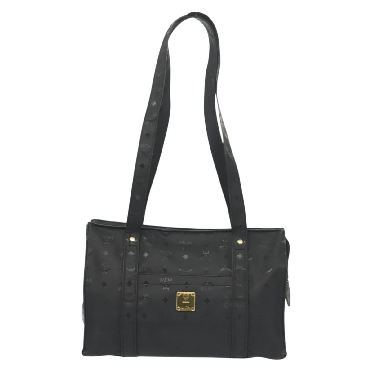 MCM Vicetos Logogram Shoulder Bag PVC Leather Black Gold Auth 141816