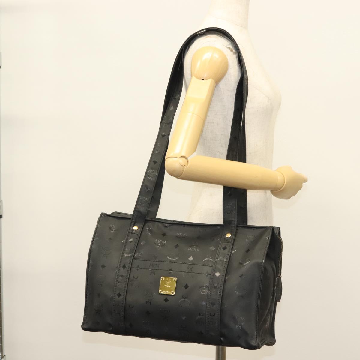 MCM Vicetos Logogram Shoulder Bag PVC Leather Black Gold Auth 141816