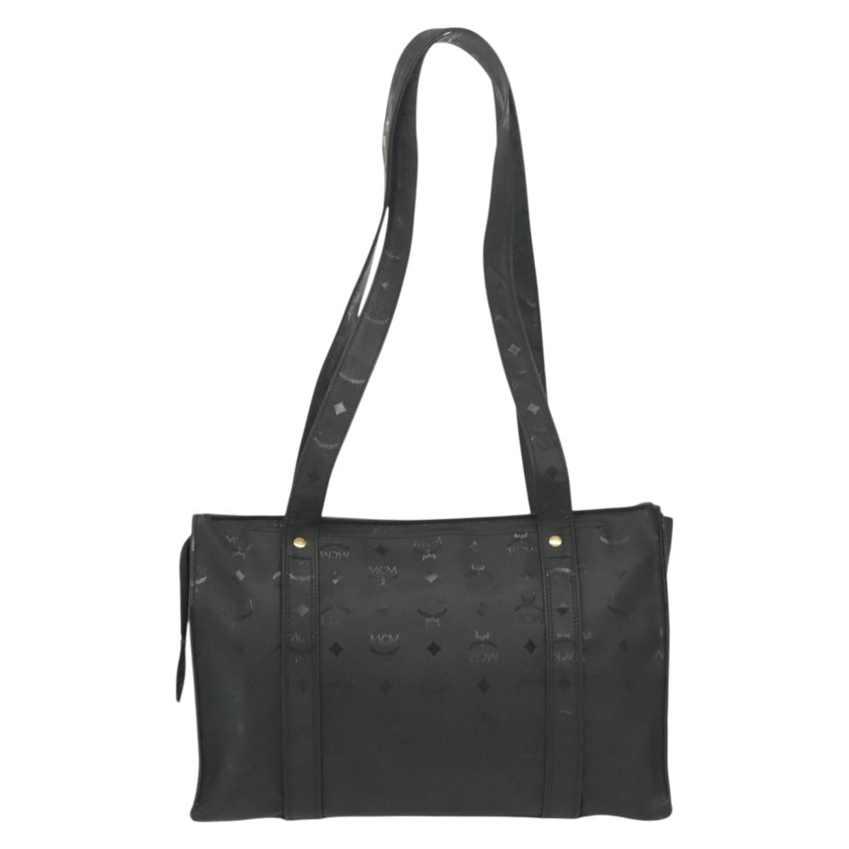 MCM Vicetos Logogram Shoulder Bag PVC Leather Black Gold Auth 141816