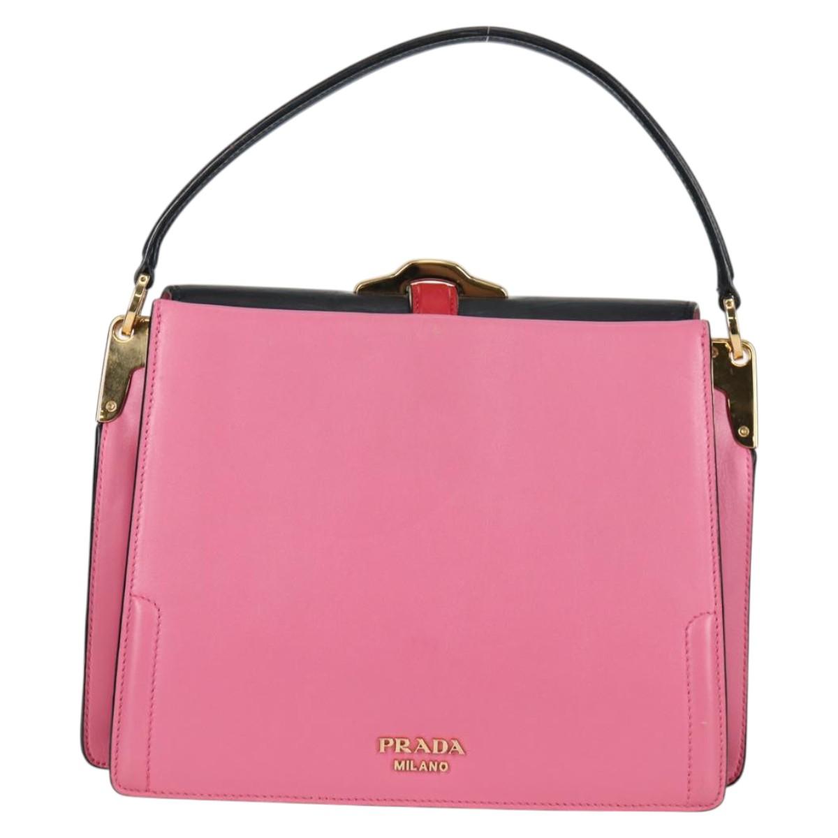 PRADA Bell Hand Bag Leather 2way Pink Gold Auth 141818M