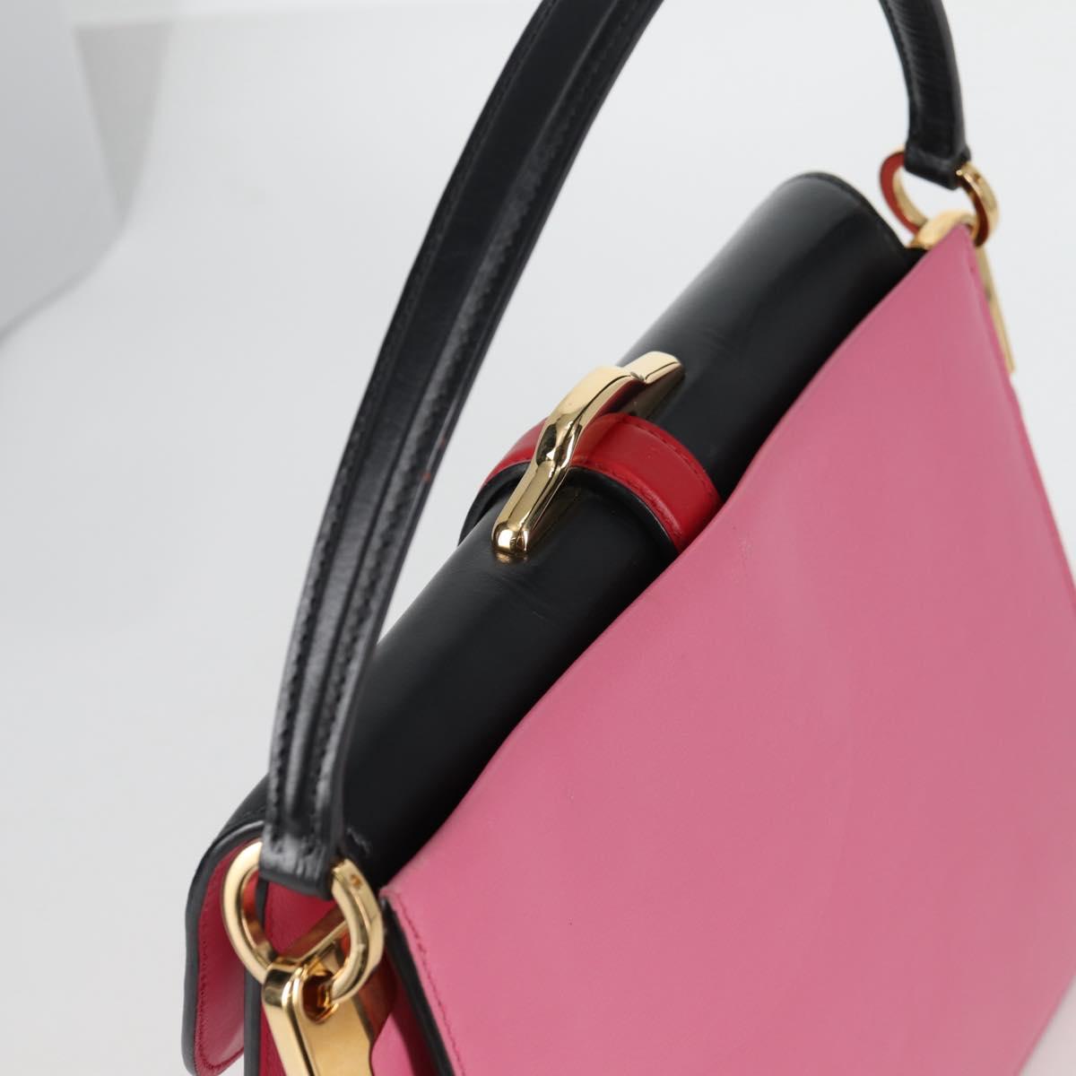 PRADA Bell Hand Bag Leather 2way Pink Gold Auth 141818M