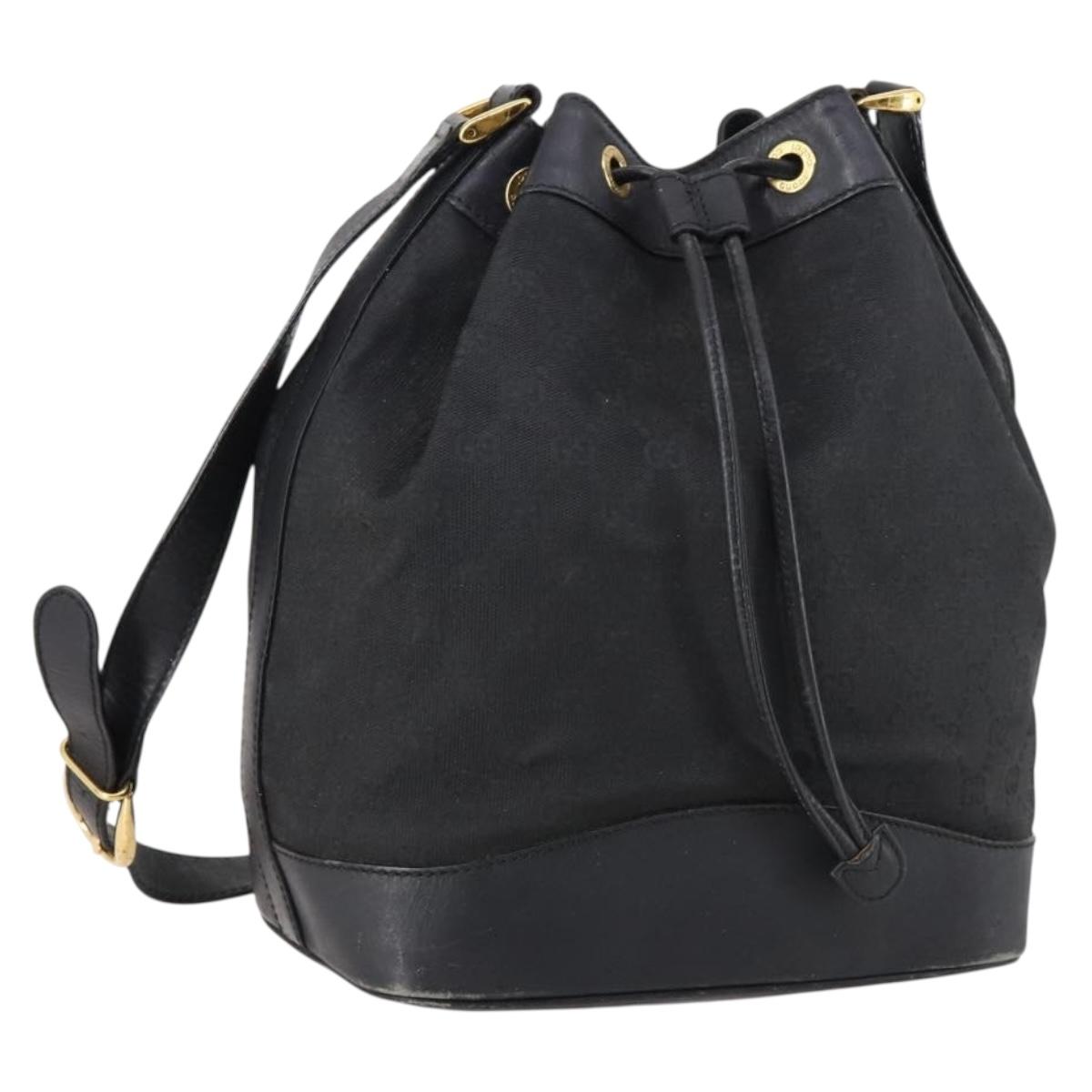 GUCCI GG Canvas Shoulder Bag Black Gold 001 2854 1627 Auth 141820