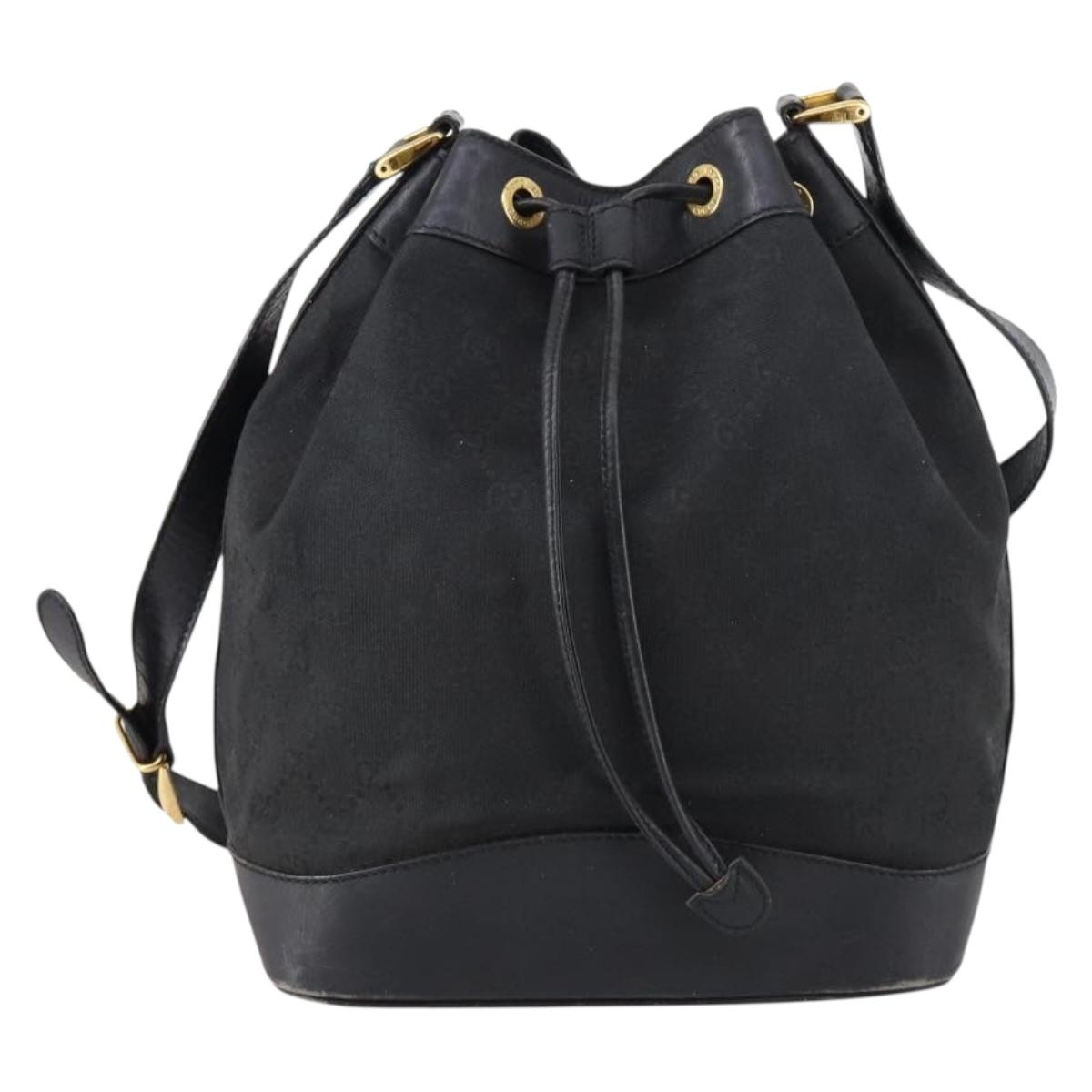 GUCCI GG Canvas Shoulder Bag Black Gold 001 2854 1627 Auth 141820