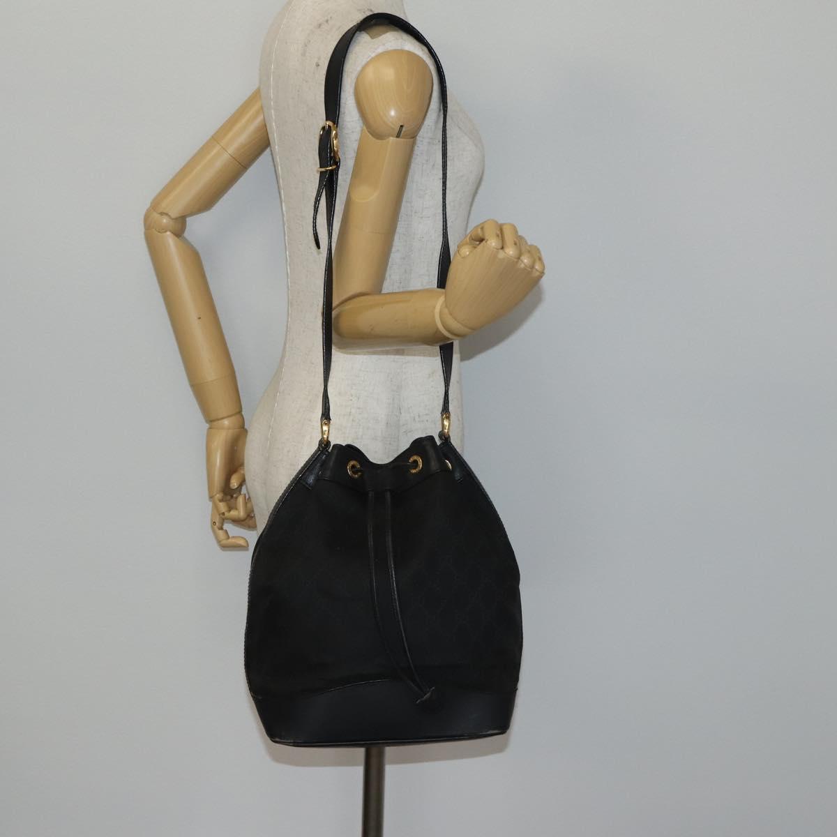 GUCCI GG Canvas Shoulder Bag Black Gold 001 2854 1627 Auth 141820