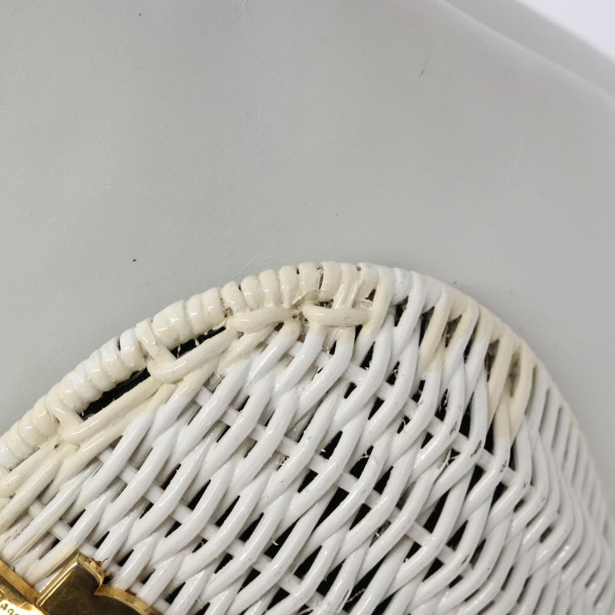 Salvatore Ferragamo Gancini Hand Bag Rattan White Gold Auth 141821