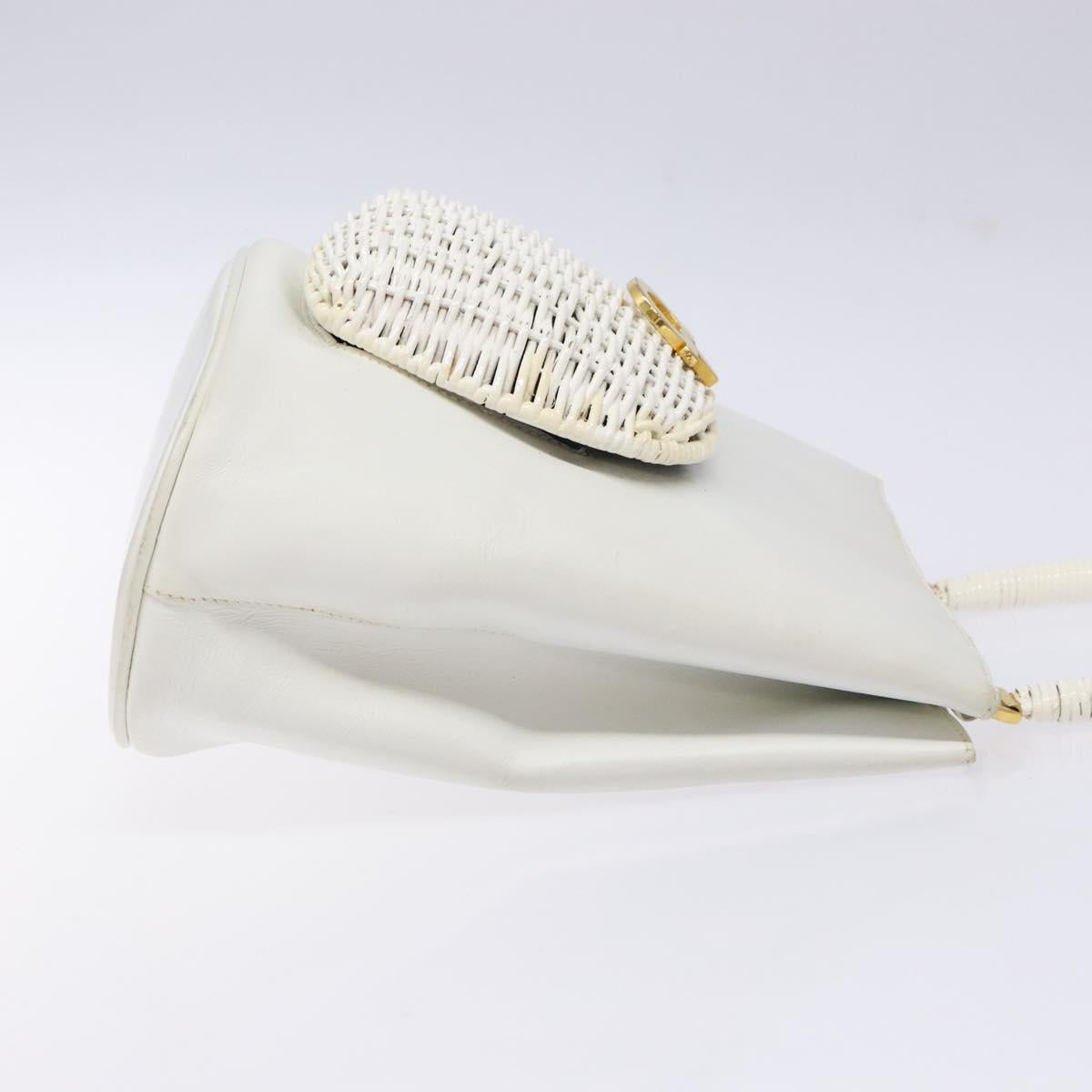 Salvatore Ferragamo Gancini Hand Bag Rattan White Gold Auth 141821