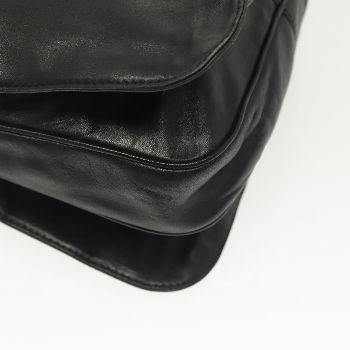 LOEWE Anagram Shoulder Bag Leather Black Gold Auth 141825