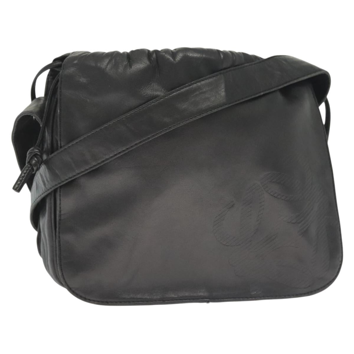 LOEWE Anagram Shoulder Bag Leather Black Gold Auth 141825