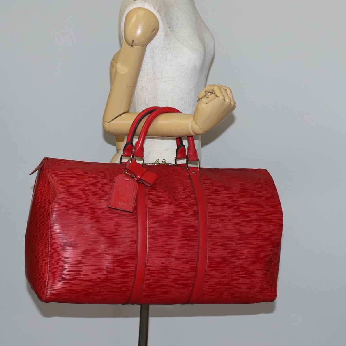 LOUIS VUITTON Epi Keepall 50 Boston Bag Red M42967 LV Auth 141838