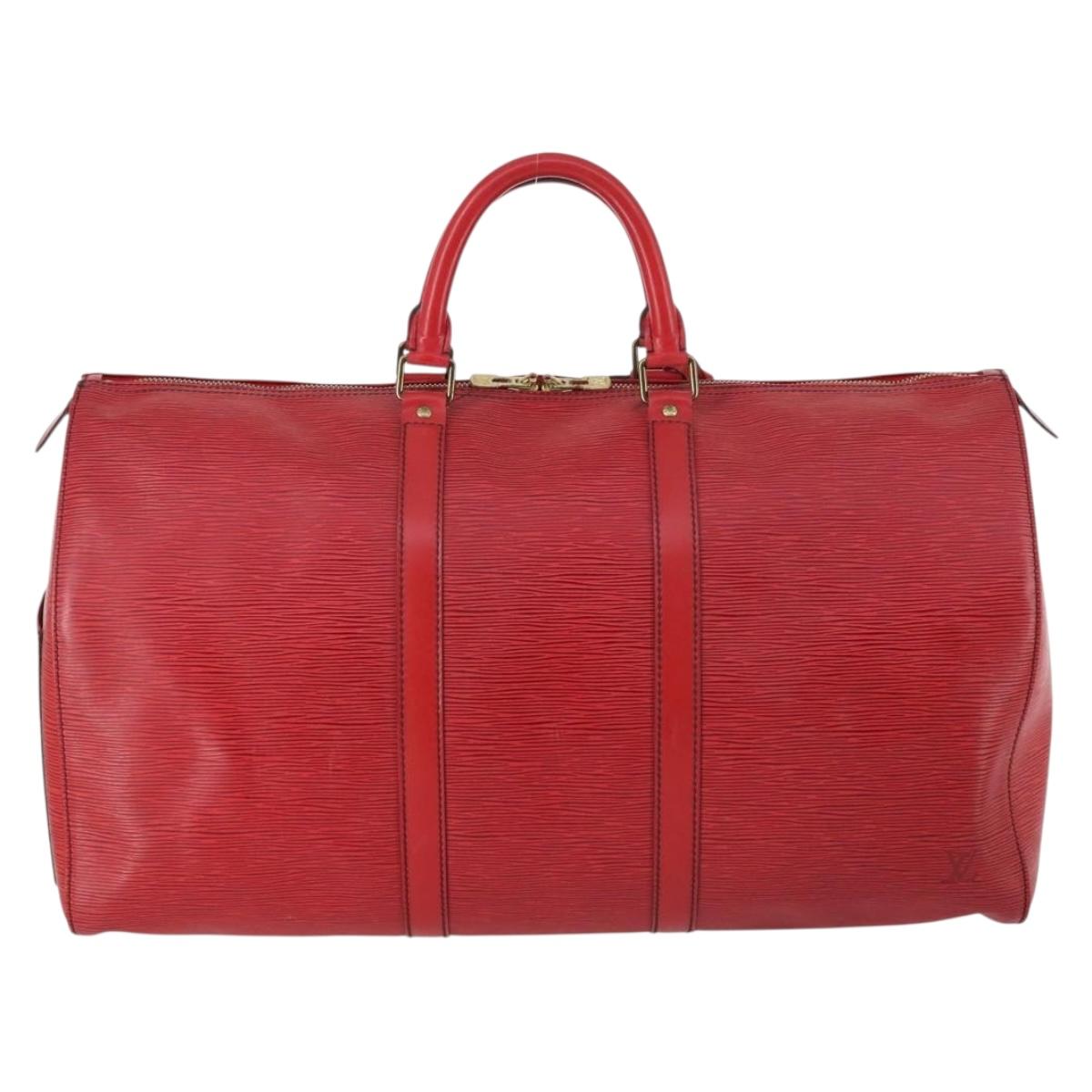 LOUIS VUITTON Epi Keepall 50 Boston Bag Red M42967 LV Auth 141838