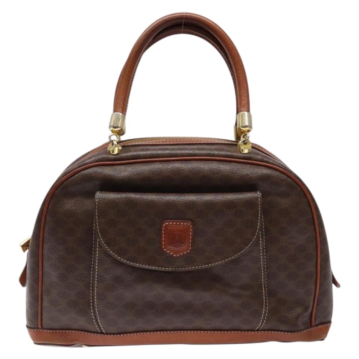 CELINE Macadam Canvas Hand Bag PVC Leather Brown Gold Auth 141839