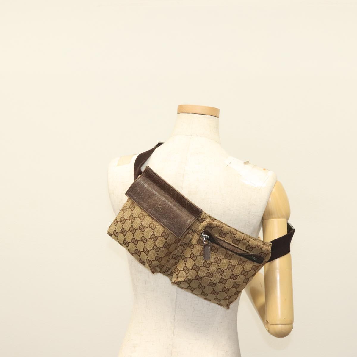 GUCCI GG Canvas Waist bag Beige Silver 28566 Auth 141840
