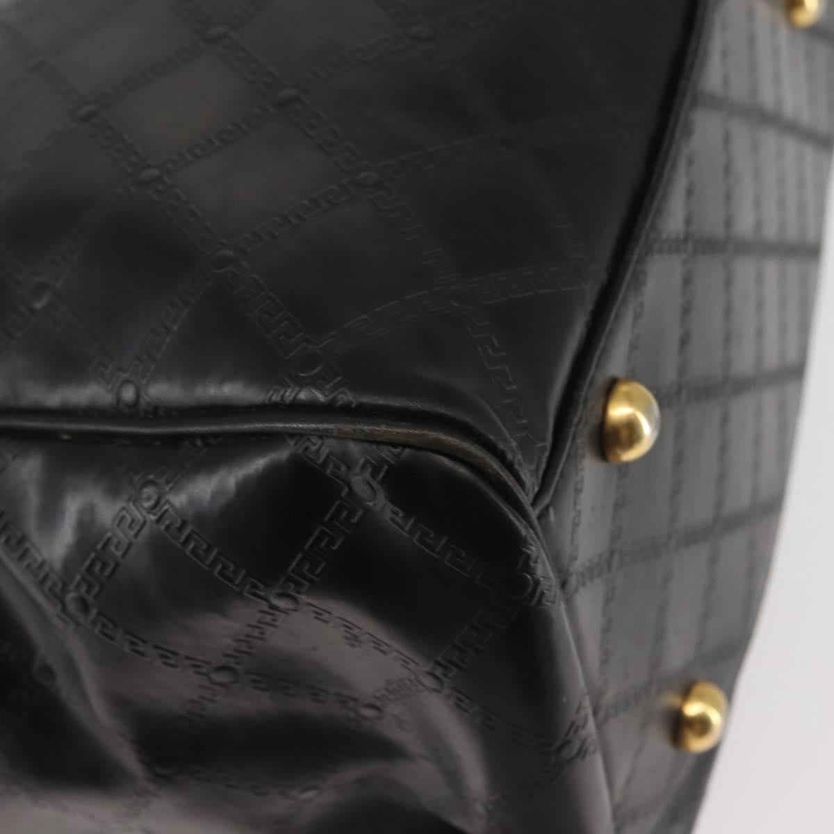 Gianni Versace Hand Bag PVC Leather Black Gold Auth 141846