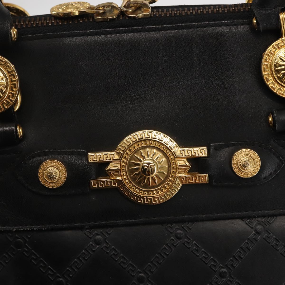 Gianni Versace Hand Bag PVC Leather Black Gold Auth 141846