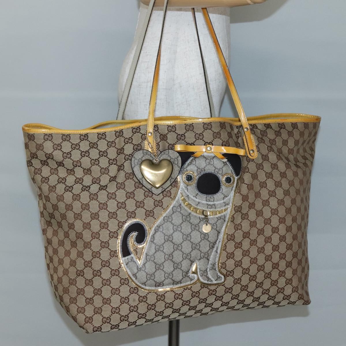 GUCCI GG Canvas Tote Bag Beige Gold 212373 Auth 141849