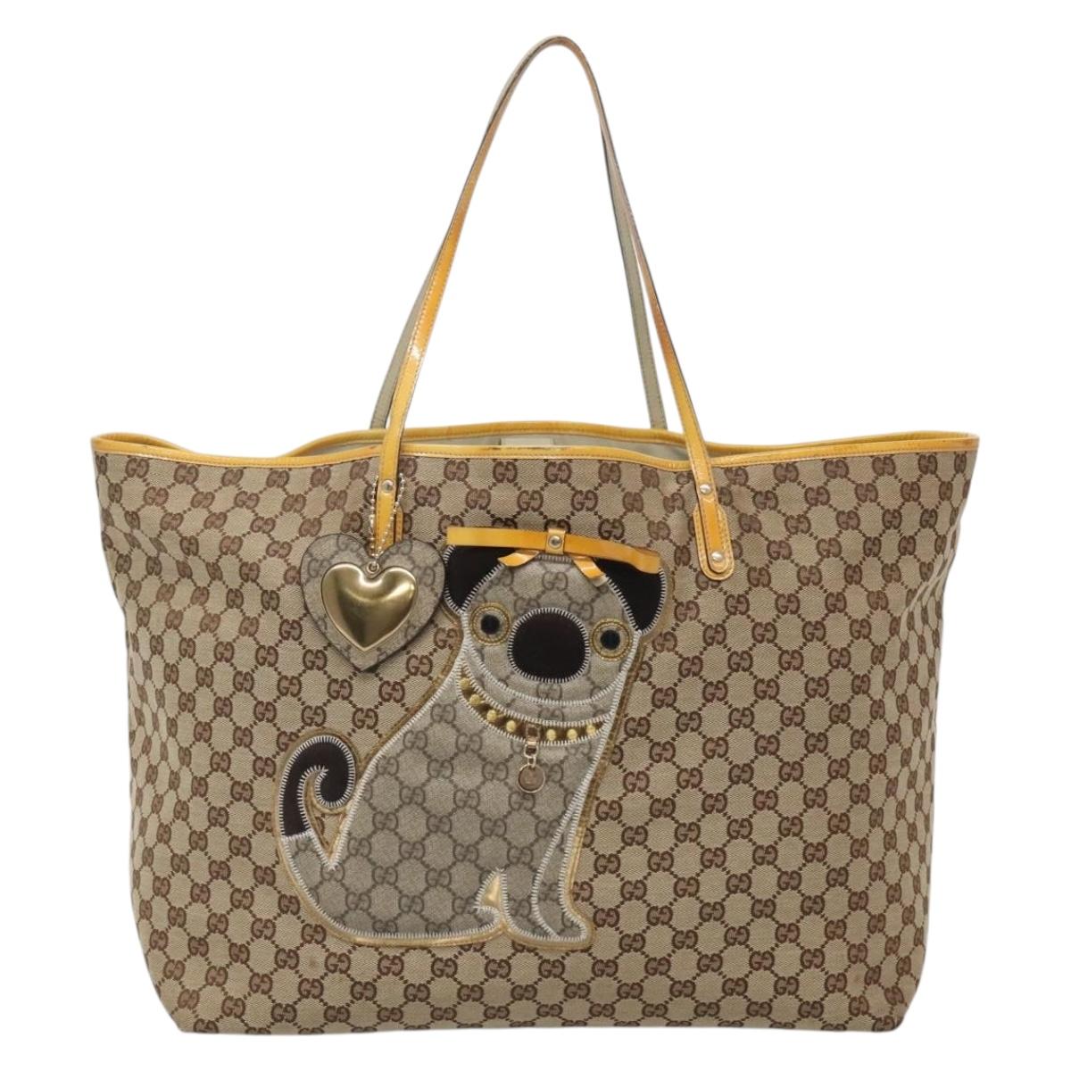 GUCCI GG Canvas Tote Bag Beige Gold 212373 Auth 141849