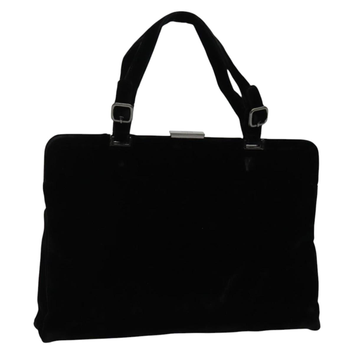 PRADA Hand Bag Velor Black Silver Auth 141854