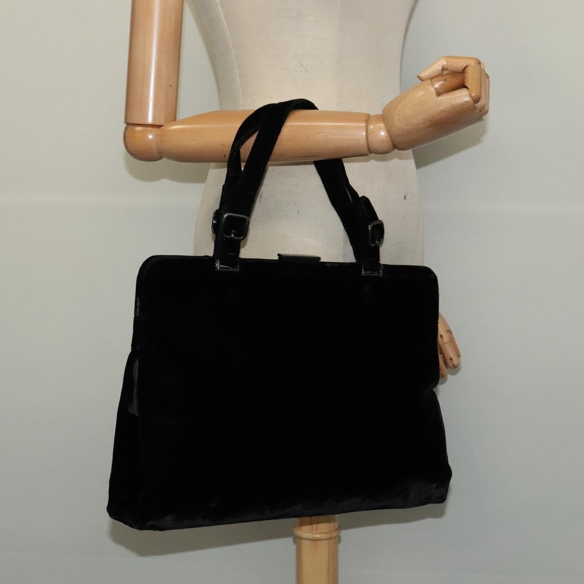 PRADA Hand Bag Velor Black Silver Auth 141854