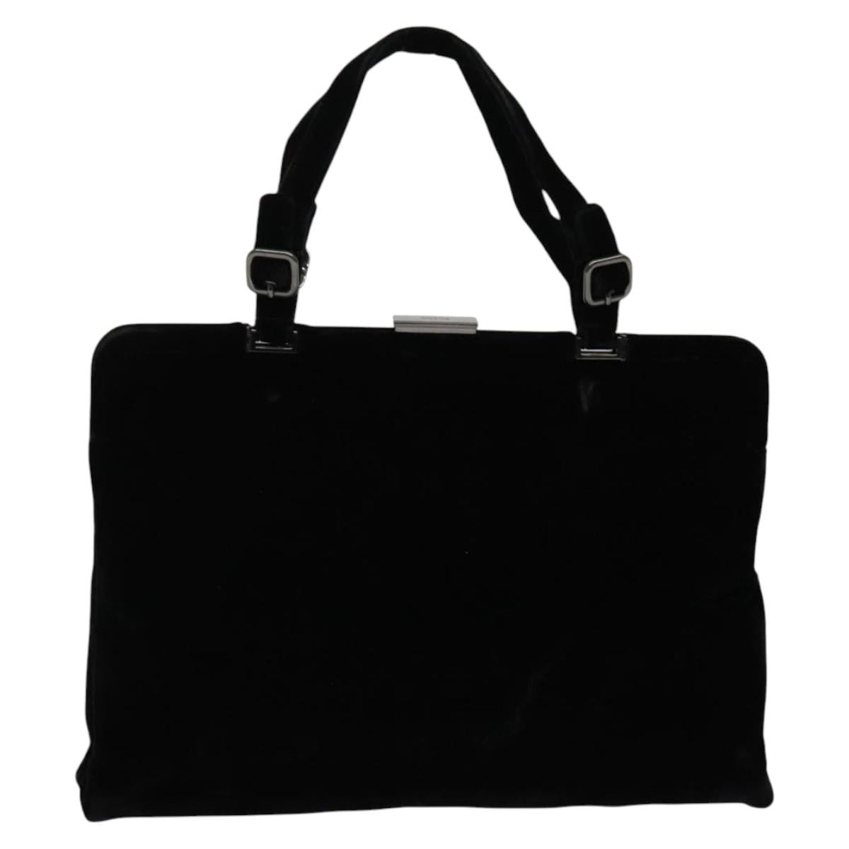 PRADA Hand Bag Velor Black Silver Auth 141854