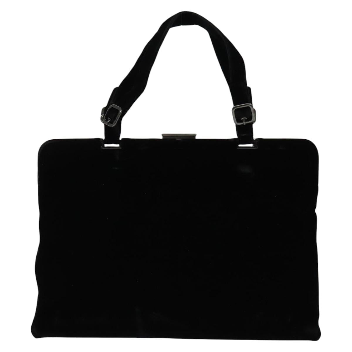 PRADA Hand Bag Velor Black Silver Auth 141854