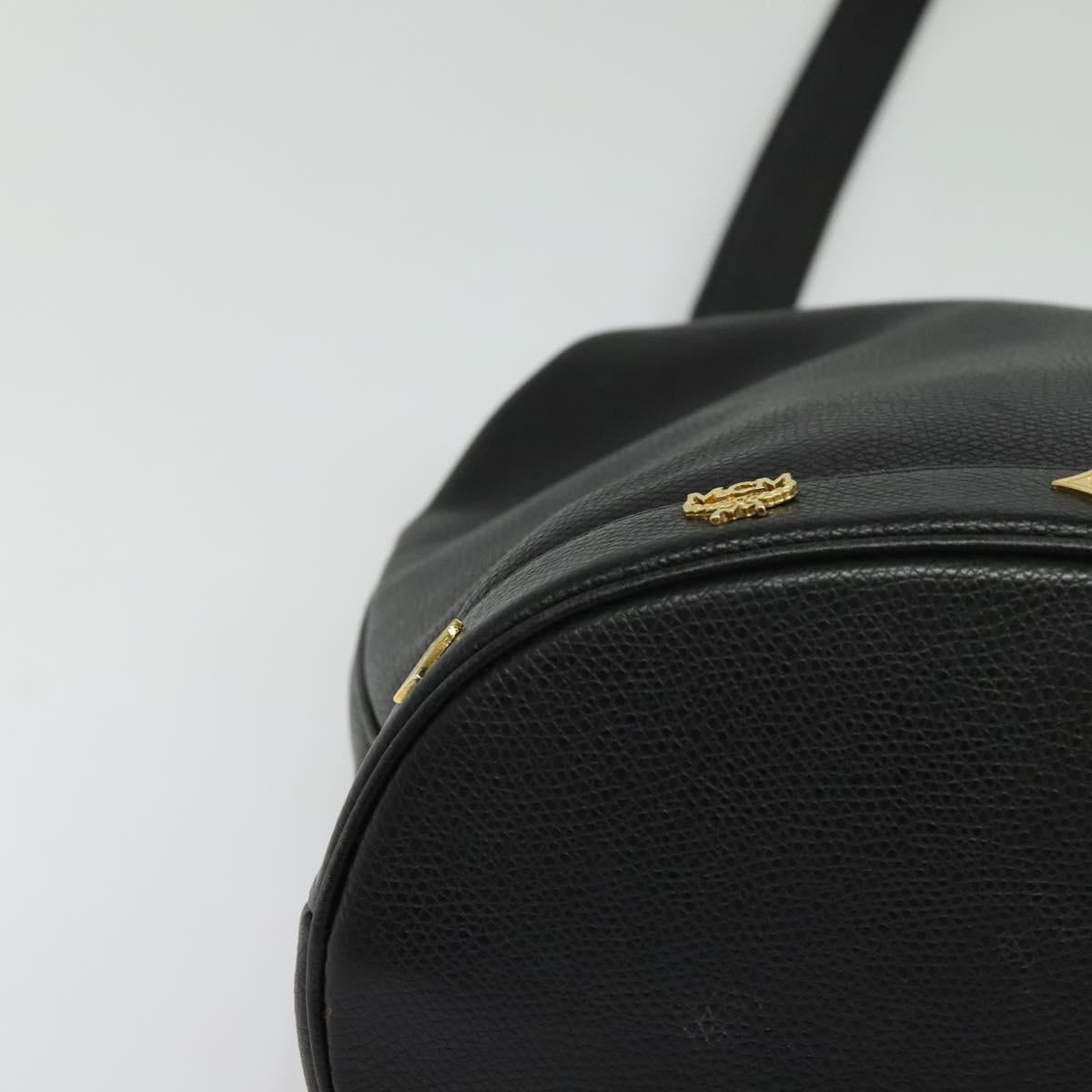 MCM Studs Shoulder Bag Leather Black Gold Auth 141865