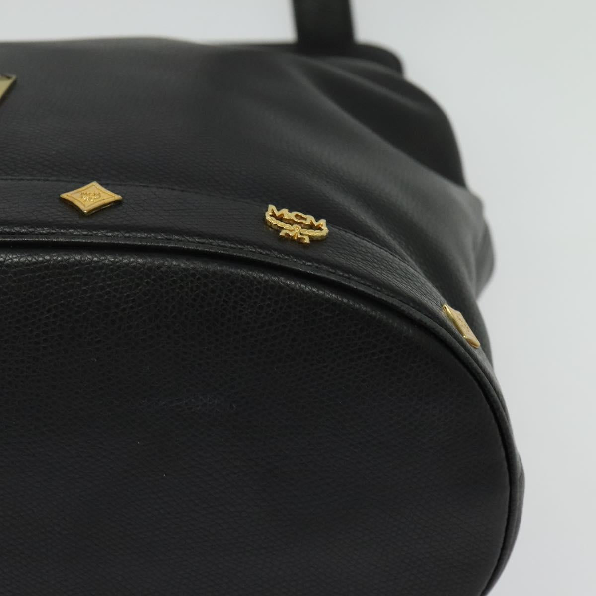 MCM Studs Shoulder Bag Leather Black Gold Auth 141865