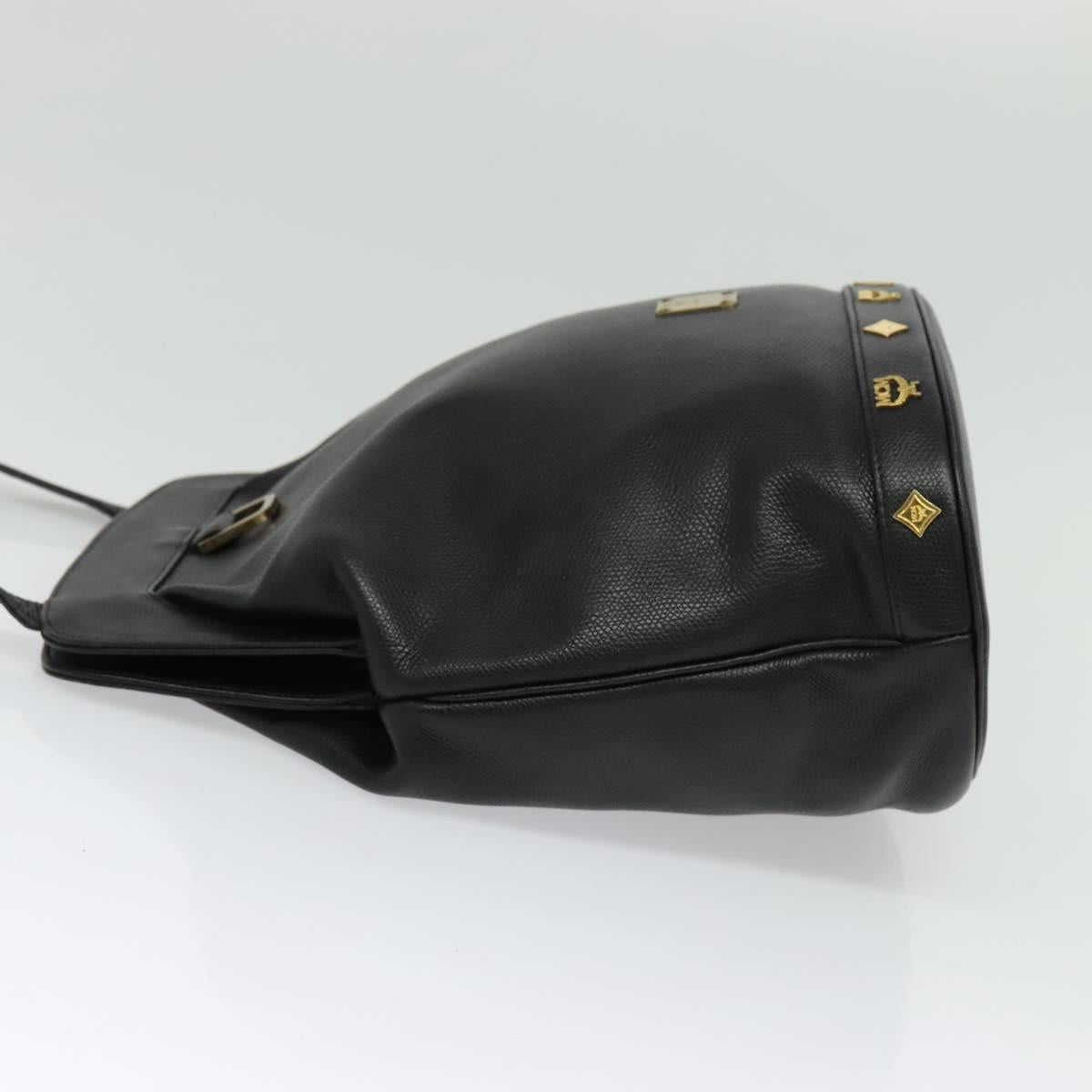 MCM Studs Shoulder Bag Leather Black Gold Auth 141865