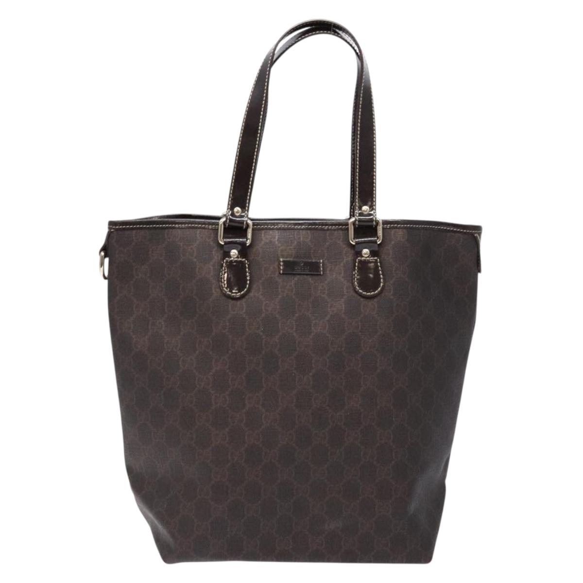 GUCCI GG Supreme Tote Bag PVC Dark Brown Gold 189896 Auth 141871