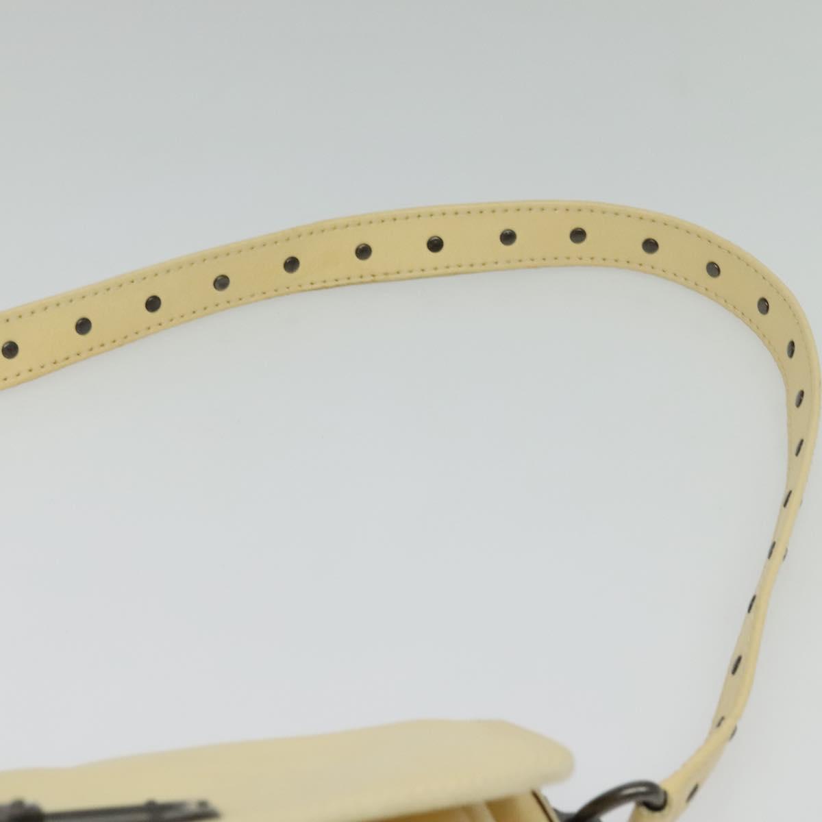 CELINE Studs Shoulder Bag Leather Cream Auth 141874