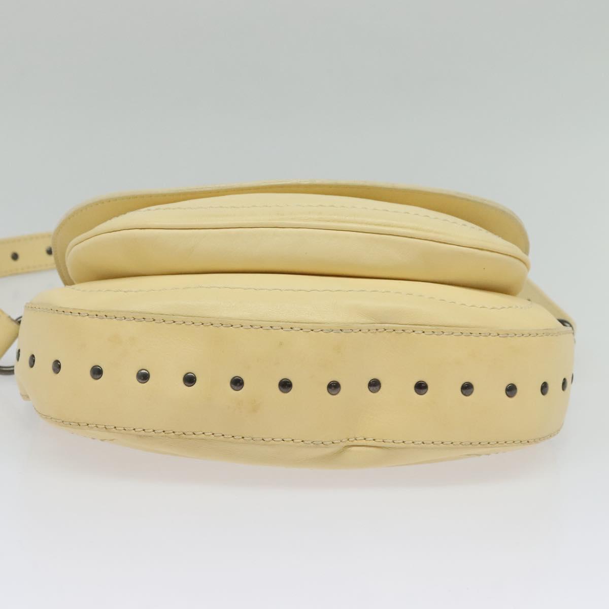 CELINE Studs Shoulder Bag Leather Cream Auth 141874