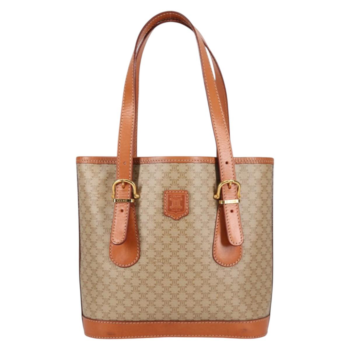 CELINE Macadam Canvas Tote Bag PVC Beige Gold Auth 141894V