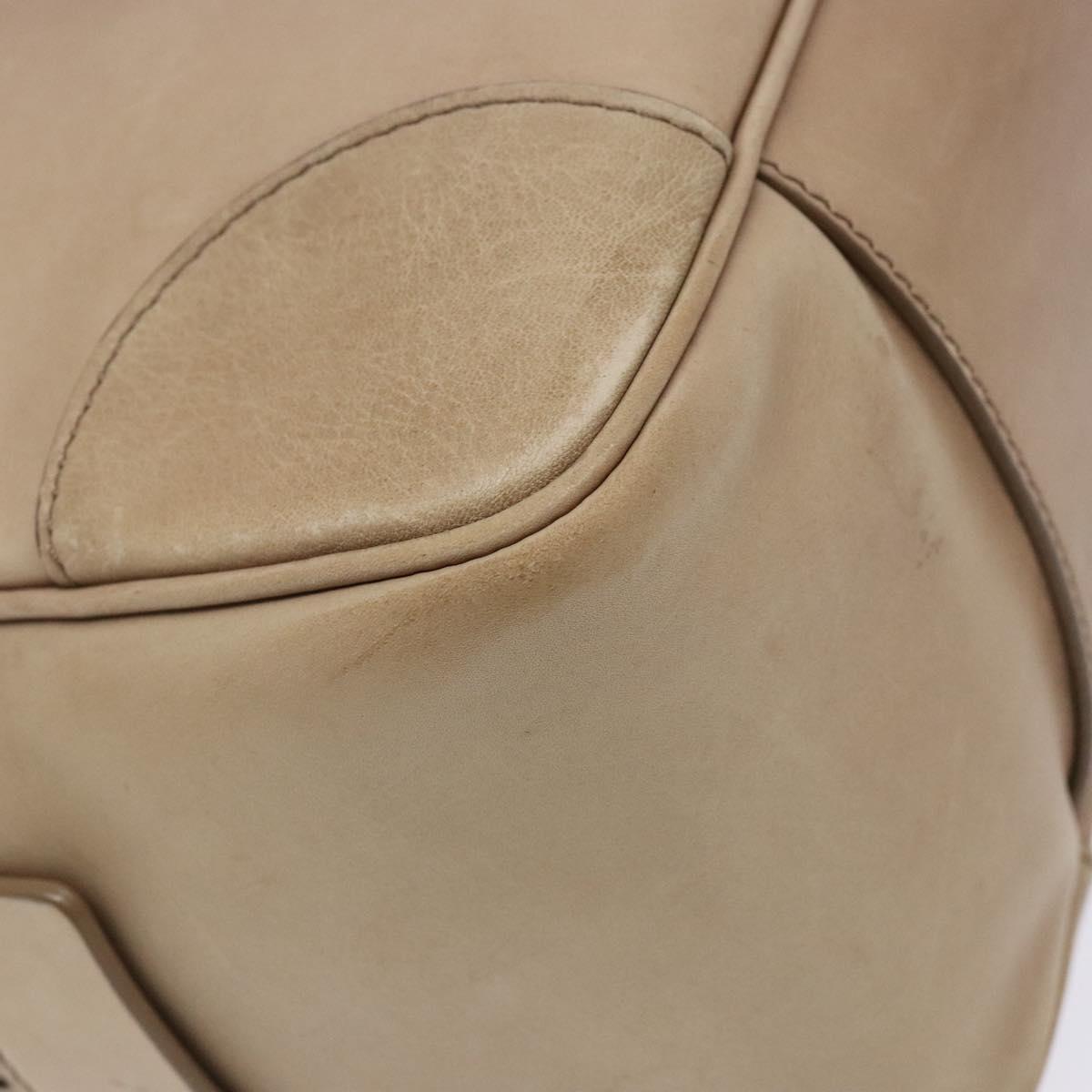 CELINE Hand Bag Leather Beige Gold Auth 141898