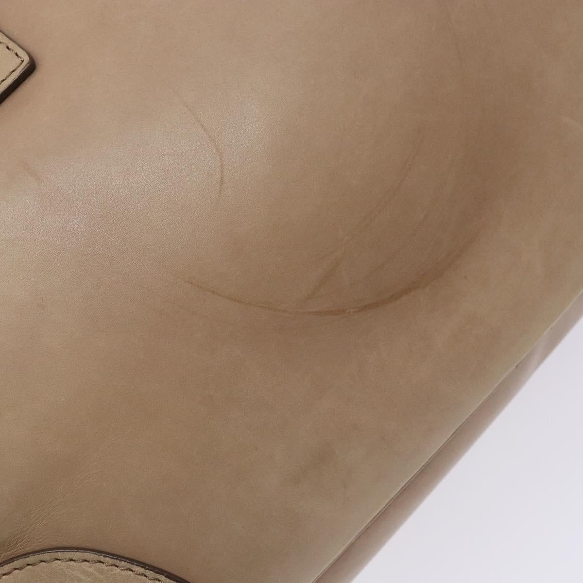 CELINE Hand Bag Leather Beige Gold Auth 141898