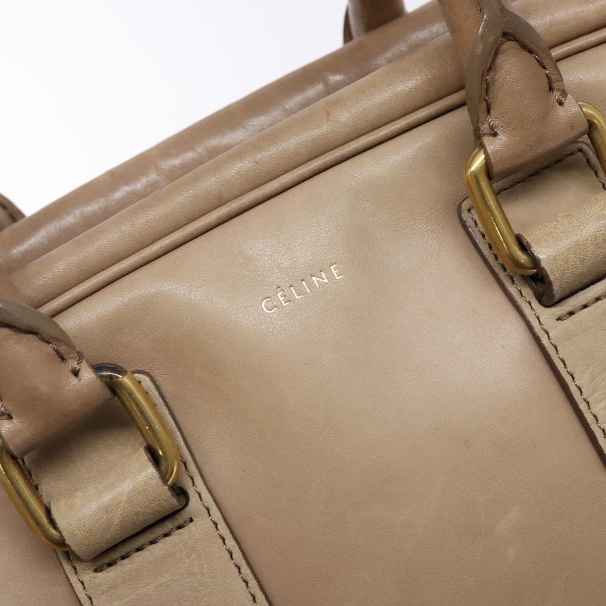 CELINE Hand Bag Leather Beige Gold Auth 141898