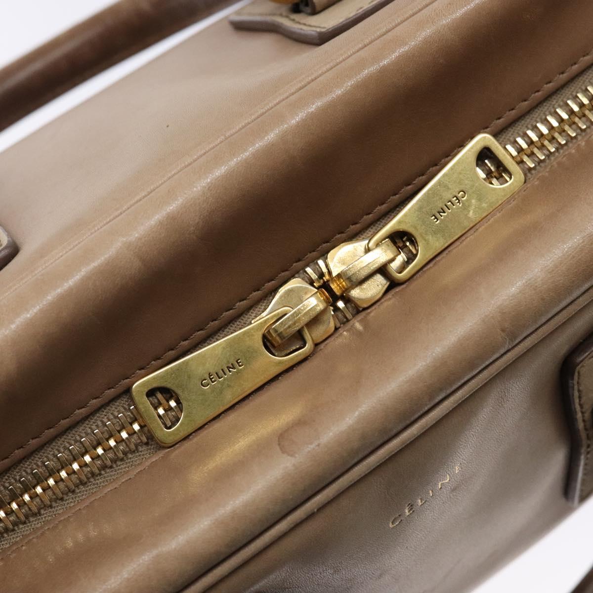 CELINE Hand Bag Leather Beige Gold Auth 141898