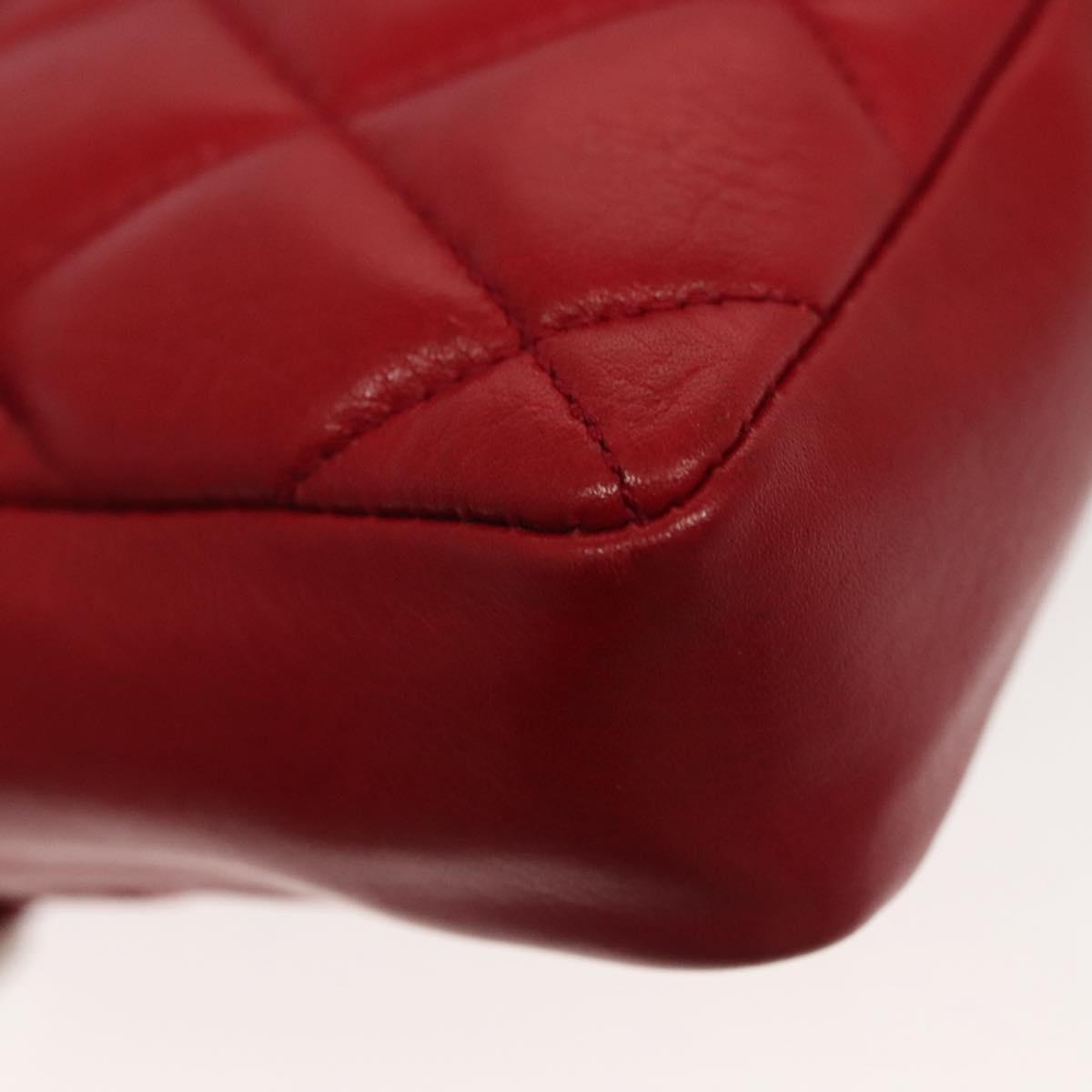 CHANEL Waist Bag Lamb Skin Red Gold CC Auth 141904