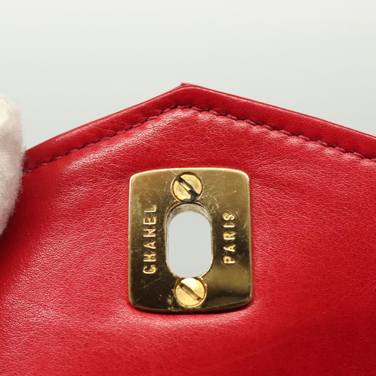 CHANEL Waist Bag Lamb Skin Red Gold CC Auth 141904
