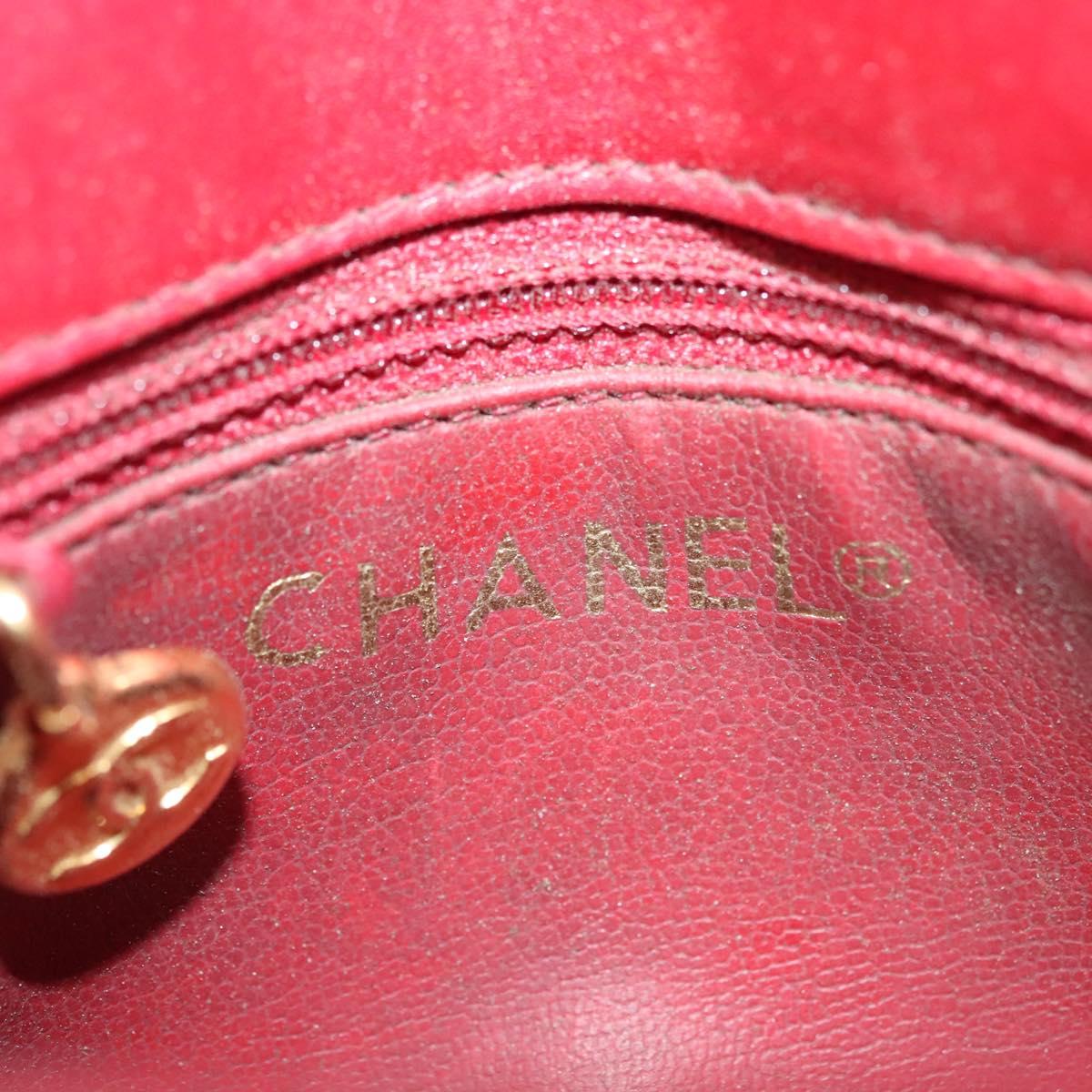 CHANEL Waist Bag Lamb Skin Red Gold CC Auth 141904