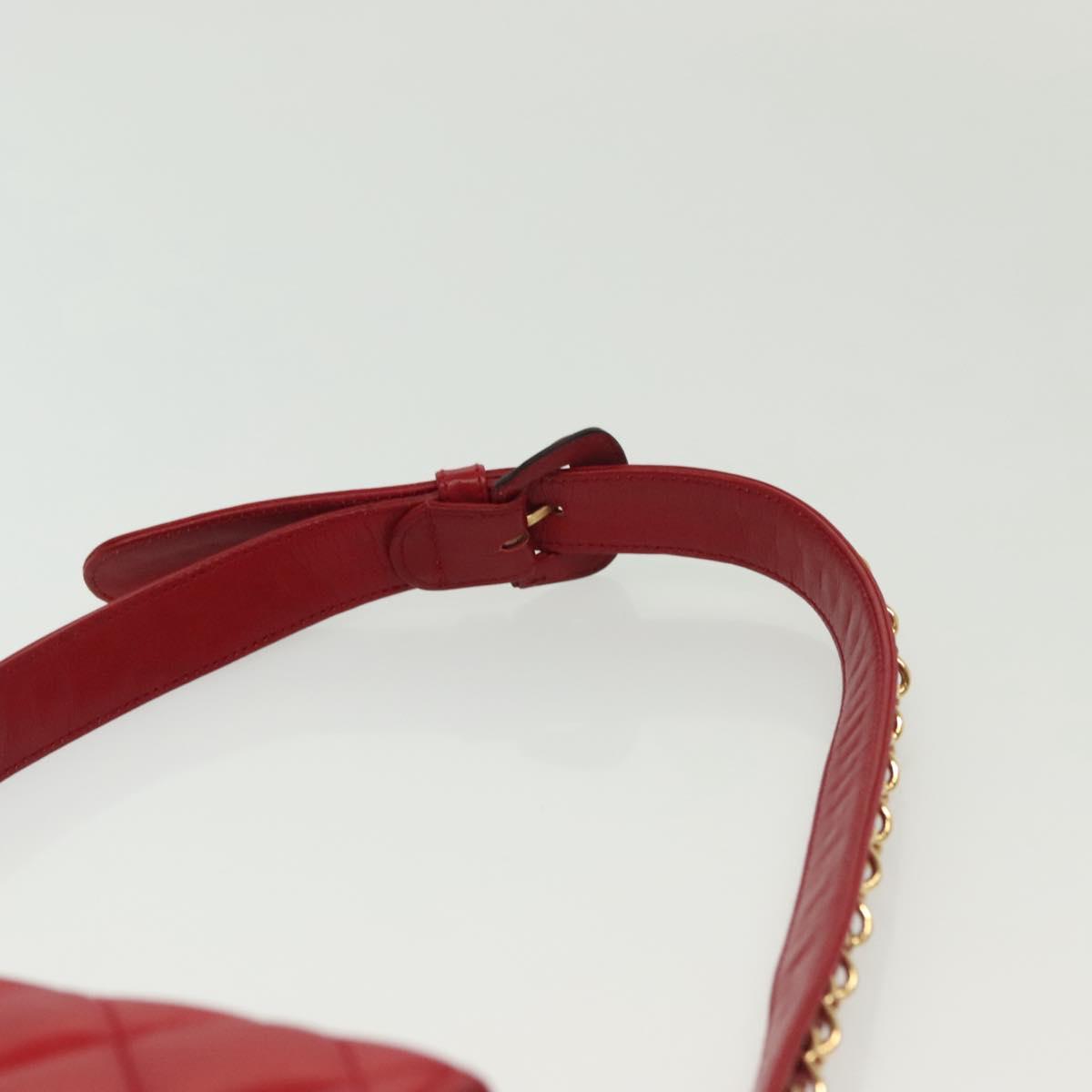 CHANEL Waist Bag Lamb Skin Red Gold CC Auth 141904