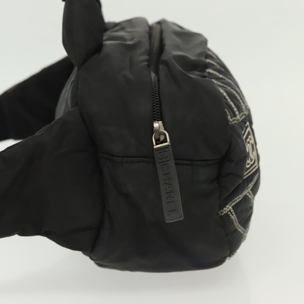 CHANEL Sports Line COCO Mark Waist Bag Nylon Black Silver CC Auth 141906