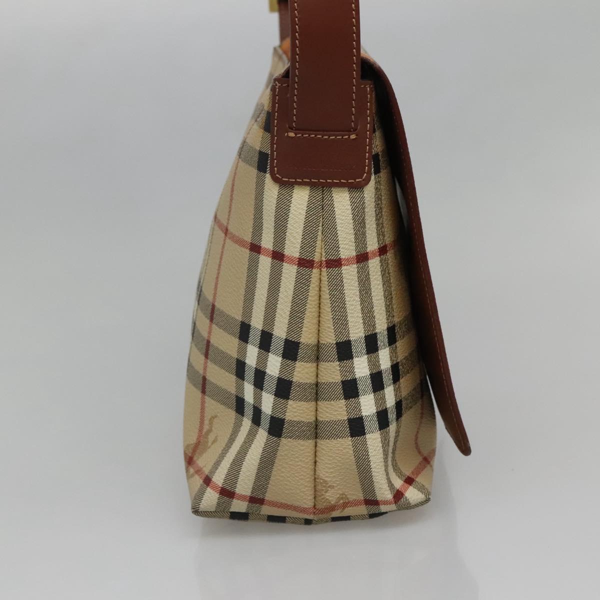 BURBERRY Nova Check Shoulder Bag PVC Beige Gold Auth 141912