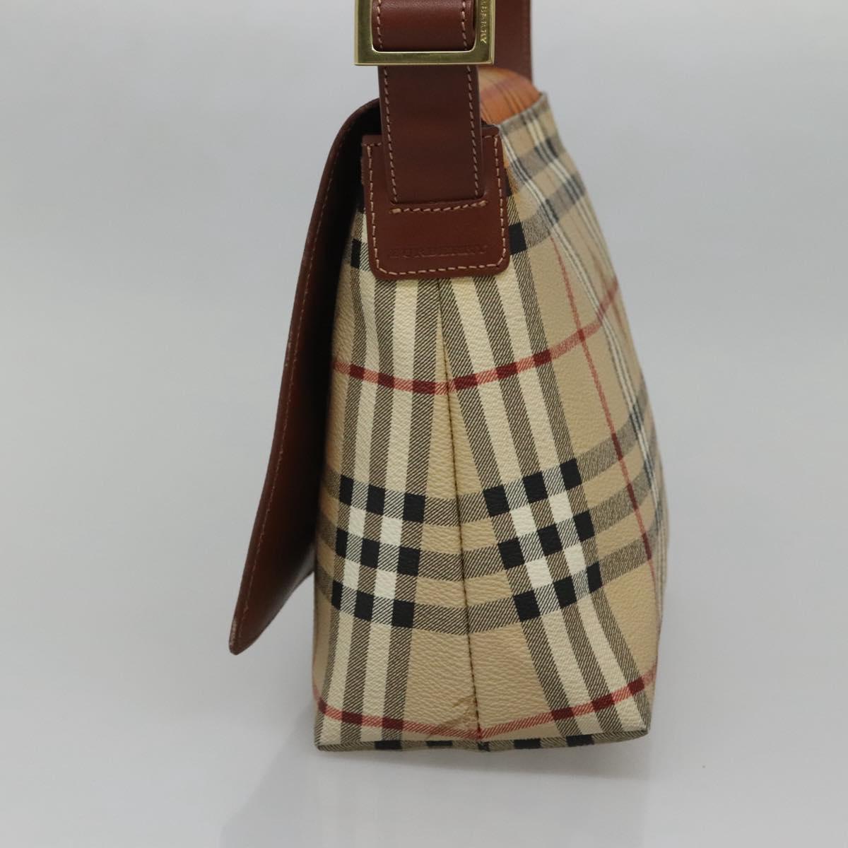 BURBERRY Nova Check Shoulder Bag PVC Beige Gold Auth 141912